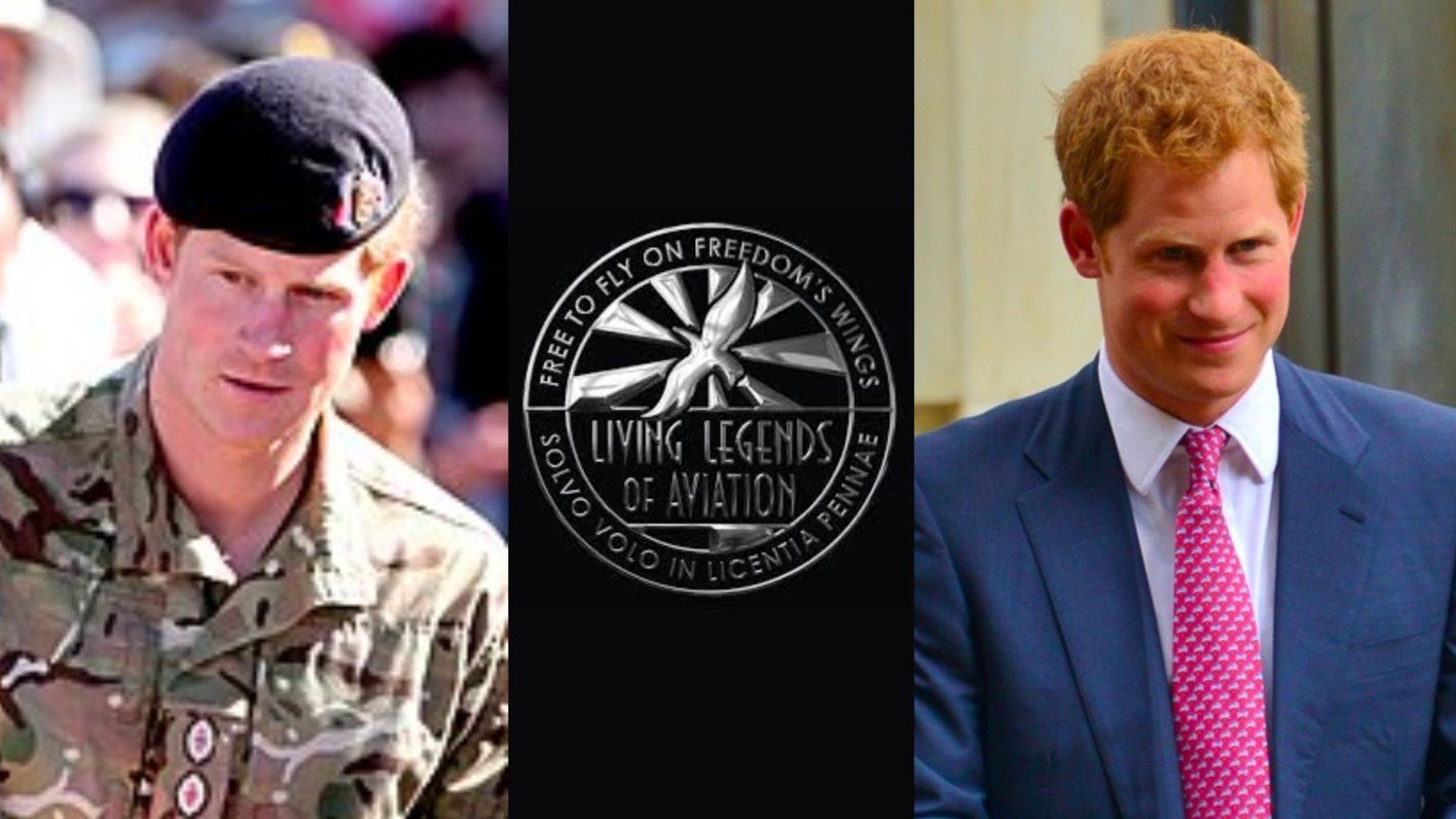 Prince Harry (pictured right and left) frames the seal of the award (pictured middle).