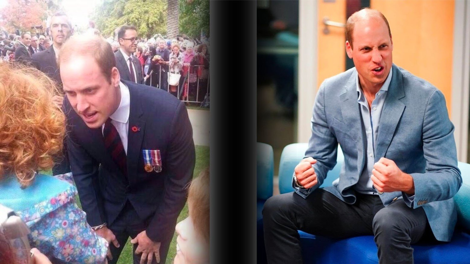 Prince William is shown speaking sternly to a subject (left) and is shown frustrated (right)