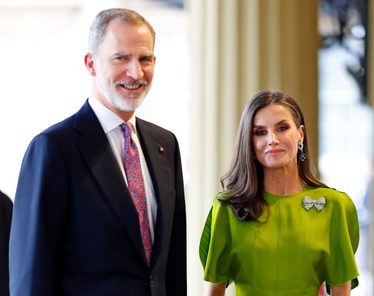 King Felipe VI of Spain and Queen Letizia of Spain pictured during a reception at Buckingham Palace in England.