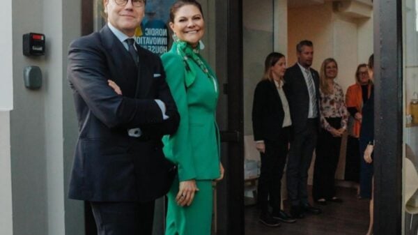 Swedish Crown Princess Victoria pictured in a stylish green power suit